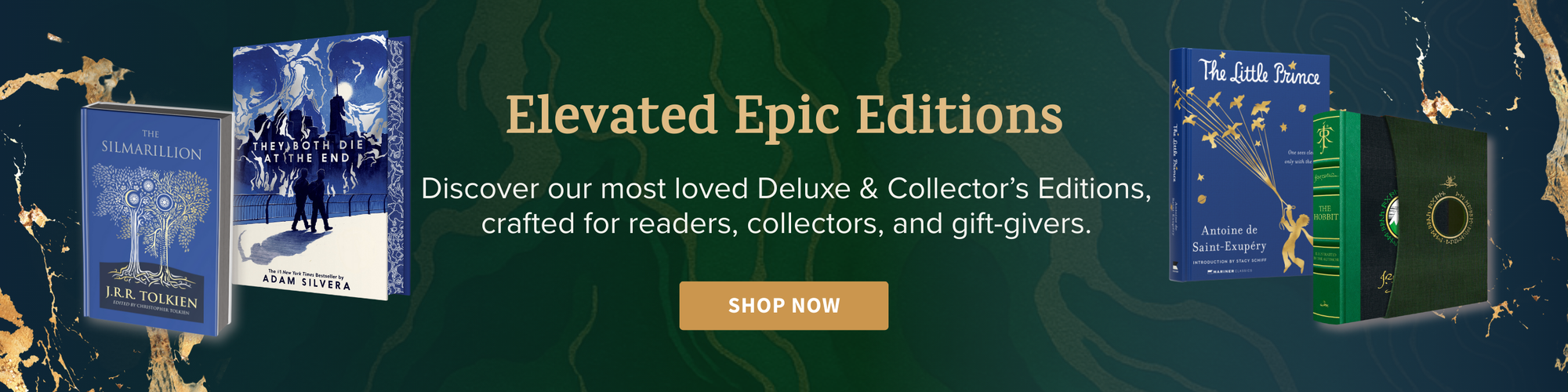 Promotional banner for Elevated Epic Editions with book covers and a 'Shop Now' button.