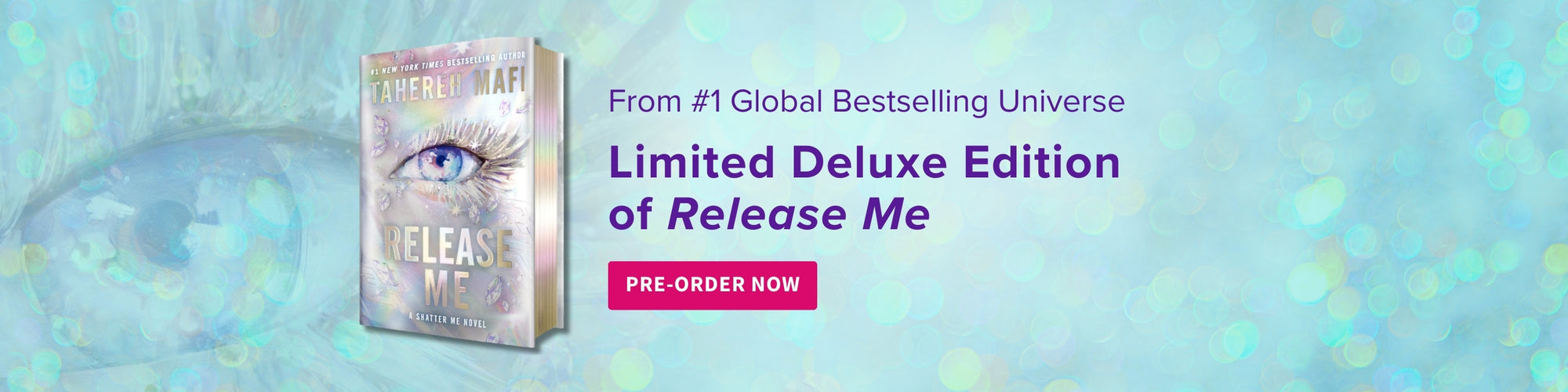 Promotional banner for a limited deluxe edition of 'Release Me' by a bestselling author, with a book image and call to action on a gradient background.